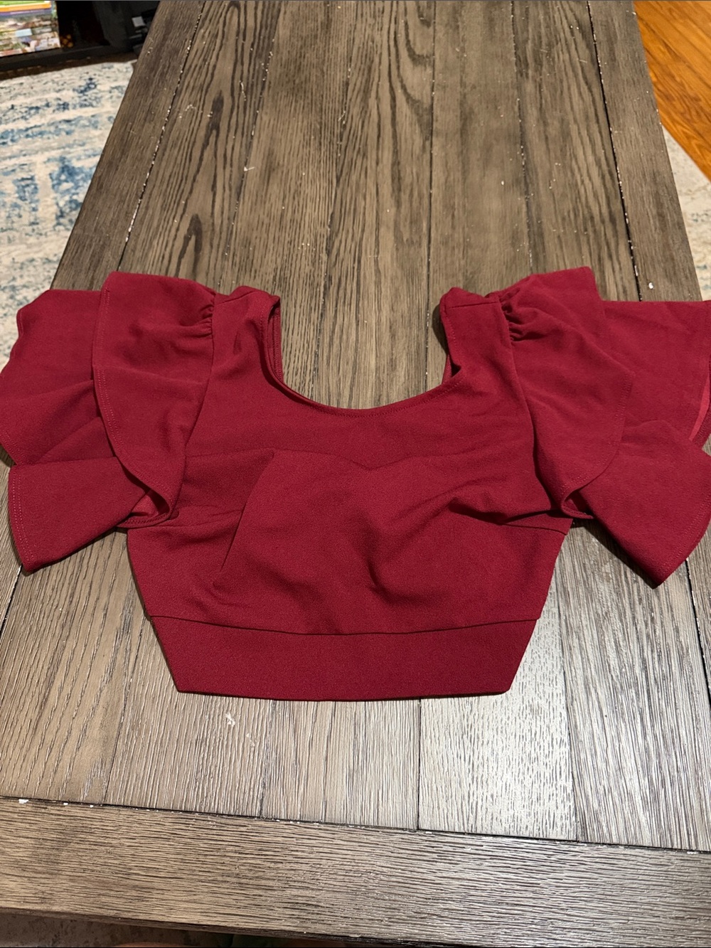 cameo Burgundy Ruffle Sleeve Crop Top